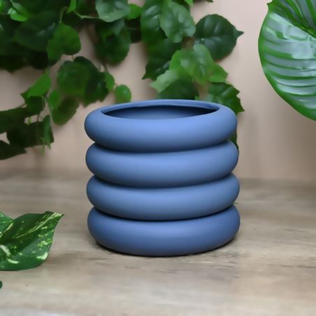 Niebieska Doniczka Ceramiczna Z Podstawką