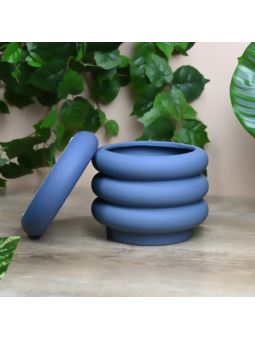 Niebieska Doniczka Ceramiczna Z Podstawką - h12,5xd13,5cm - Niebieski